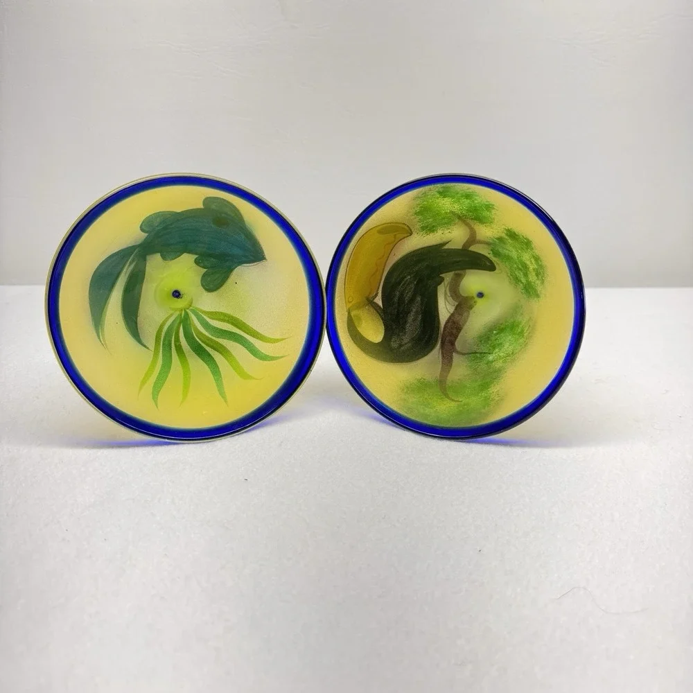 Unbranded Tropical‎ Martini Glasses Set of 2 Yellow Blue Fish Toucan Summer Tiki